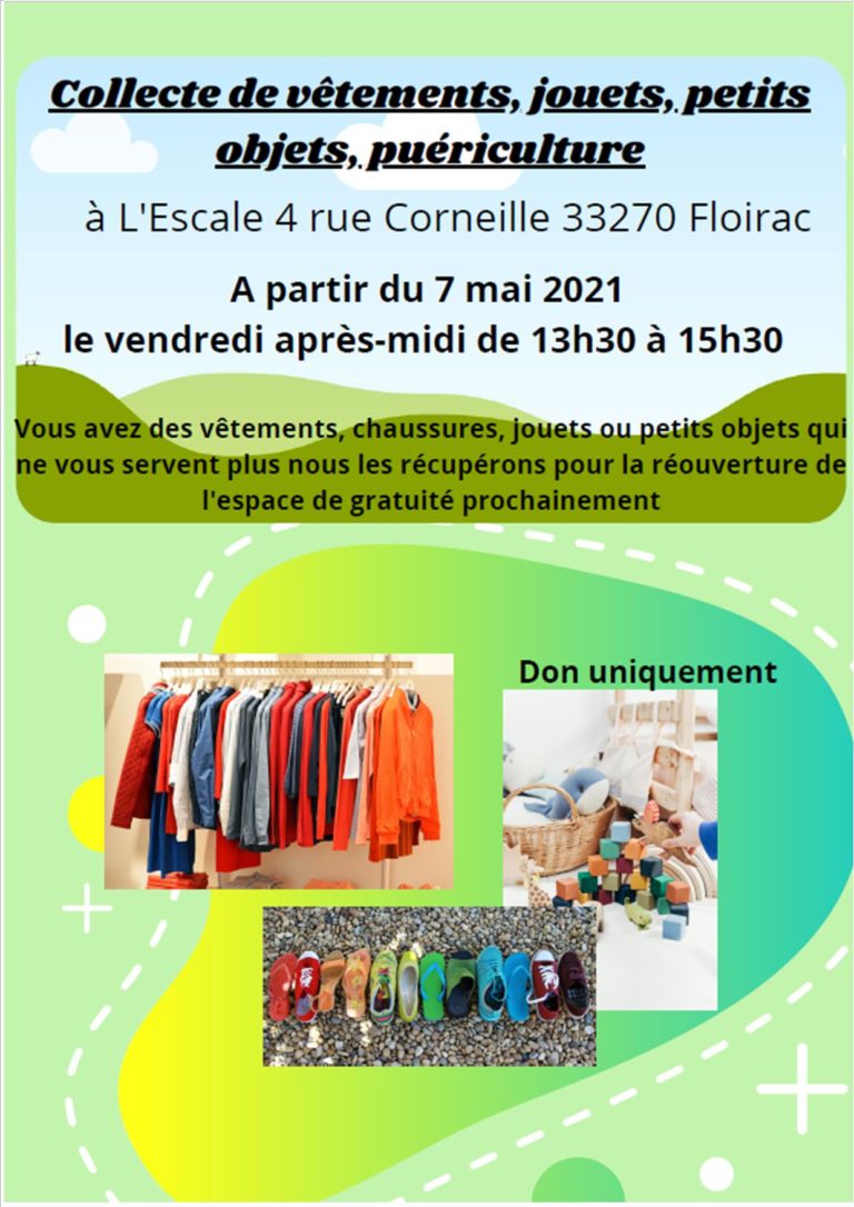 Collecte de vêtements, jouets, petits objets, puériculture ...